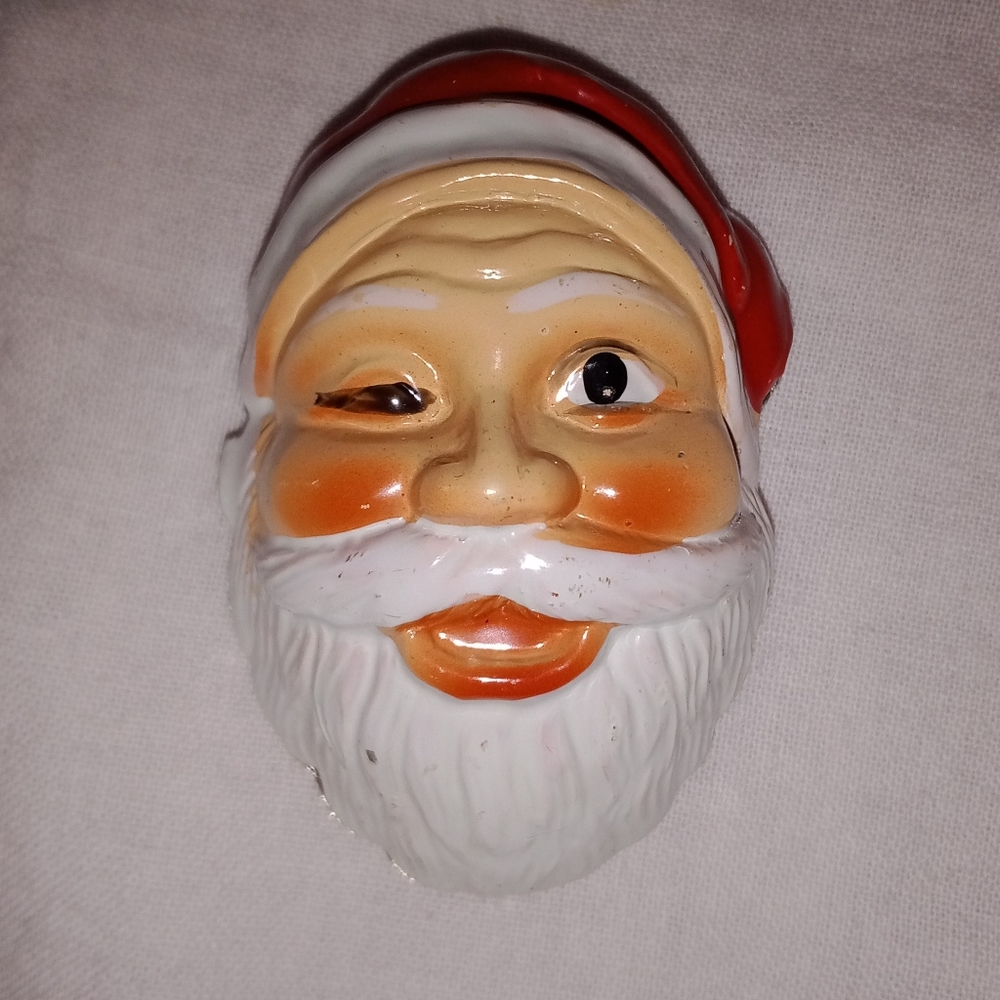 Vintage Christmas Metal Winking Santa Magnet Korea